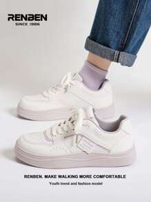 RENBEN 1 par de zapatillas deportivas de plataforma suave para mujer, nuevos zapatos casuales deportivos blancos únicos para otoño/invierno 2024