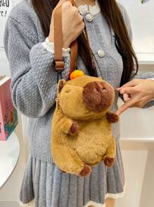 圣诞装饰水豚毛绒背包，可爱女孩背包，卡哇伊时尚毛绒手提包，毛绒单肩包，迷你背包，送女朋友的礼物，毛绒斜挎包，钱包，圣诞青蛙，毛绒青蛙，水豚礼物，水豚 - 棕色 - 查看 11