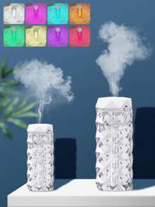 1pc USB供电大容量ABS水晶加湿器，可用于卧室、办公室、客厅，多功能小型香薰机（请勿使用油性空气清新剂或香精），可用作USB小夜灯、台灯、水晶氛围灯，RGB七种颜色自动变色，按住固定颜色（规格：400ML/1000ML） - 白色 - 查看 2