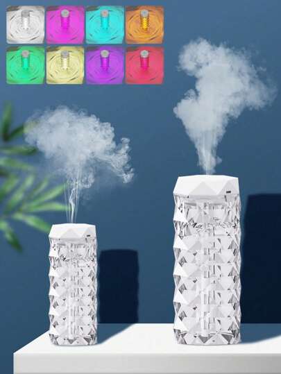 1pc USB供电大容量ABS水晶加湿器，可用于卧室、办公室、客厅，多功能小型香薰机（请勿使用油性空气清新剂或香精），可用作USB小夜灯、台灯、水晶氛围灯，RGB七种颜色自动变色，按住固定颜色（规格：400ML/1000ML）