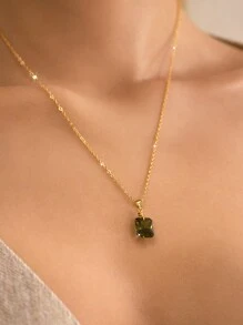1pc S925 Sterling Silver Gold Plated Wedding Square Emerald Pendant Necklace, Sterling Silver Hypoallergenic, Simple And Versatile Olive Green Pendant Necklace, Suitable For Women's Daily And Party Wear