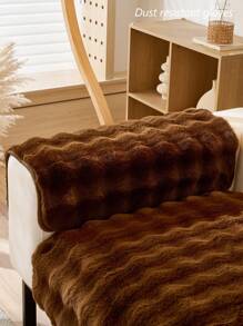 1pc Creamy Plush Rabbit Sofa Cushion, Thick Anti-Slip Sofa Cover, Suitable For Home Living Room Bedroom Office, All Seasons - Coffee Brown - View 8