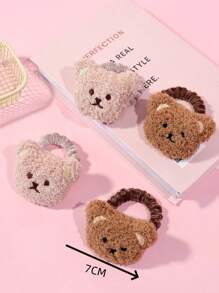 2 件装可爱卡通熊毛绒发圈，女孩蓬松发饰 - 彩色 - 查看 10