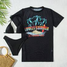 3Pcs Set New Fashionable Swimwear With Mesh Cover Up Summer - Multicolor - View 2