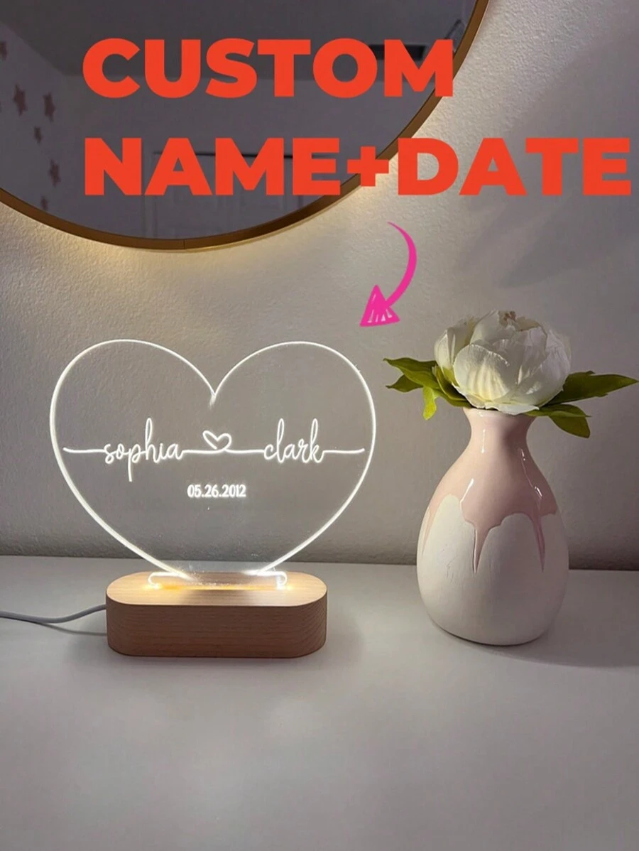 Custom Night Light As Valentine's Day Gift - Anniversary Gift - Romantic Gift For Couple - Gift For Him - Names And Date - Engagement Gift