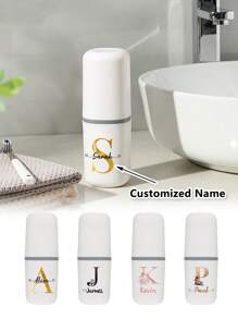 Customized Name Toothbrush Organizer Case Dustproof Toothbrush Cup Toiletries Storage Box Toothpaste Protect Cover Holder Portable Mouthwash Cup Ideal For Outdoor Travel Household Bathroom Accessories - White - View 1
