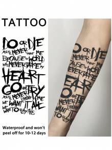 1 pieza Tatuajes temporales de estilo europeo, a prueba de agua y sudor, duran de 1 a 2 semanas, realistas, de jugo de hierbas, antifriccionales, sin reflejos, falsos, negros, para mujeres y hombres, pegatinas de tatuaje para brazo, pecho, pierna, abdomen, cintura, arte corporal modernista - Negro - Ver 1