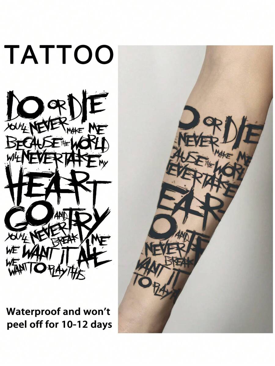 1 pieza Tatuajes temporales de estilo europeo, a prueba de agua y sudor, duran de 1 a 2 semanas, realistas, de jugo de hierbas, antifriccionales, sin reflejos, falsos, negros, para mujeres y hombres, pegatinas de tatuaje para brazo, pecho, pierna, abdomen, cintura, arte corporal modernista - Negro - Ver 1