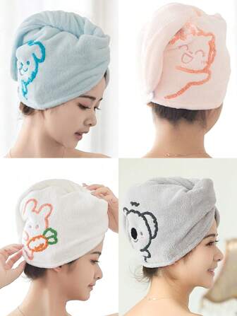 1 pieza Toalla de pelo de microfibra de poliéster para mujeres, unicolor minimalista con patrón de animal bordado, absorbente de secado rápido y suave, para envolver el cabello, adecuado para baño, sala de estar, desmaquillaje, todas las estaciones, escuela, vuelta al colegio, viaje, artículos esenciales de viaje, artículos esenciales del hogar, toalla, cuidado de la piel