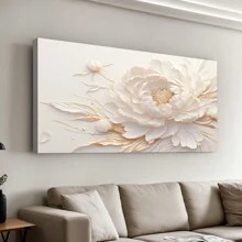 3D White Peony Canvas Painting, Textured Floral Wall Art, Elegant Home Decor, Modern Botanical Print