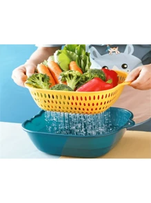 Plastic Kitchen Sink Colanders Set Of 2 - Double Drain Basket For Washing Fruits And Vegetables - Restaurant Quality, Easy Clean Storage Dish Bowls - Multicolor - View 1