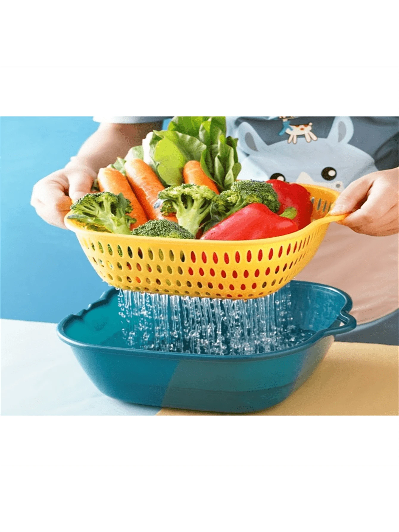 Plastic Kitchen Sink Colanders Set Of 2 - Double Drain Basket For Washing Fruits And Vegetables - Restaurant Quality, Easy Clean Storage Dish Bowls - Multicolor - View 1
