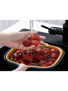 Plastic Kitchen Sink Colanders Set Of 2 - Double Drain Basket For Washing Fruits And Vegetables - Restaurant Quality, Easy Clean Storage Dish Bowls - Multicolor - View 2