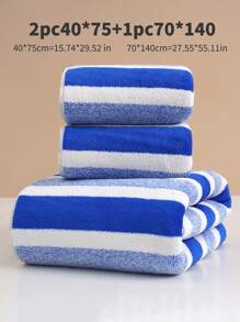 1/3pcs Ultra-Soft Coral Fleece Fiber, No Shedding, 1pc Bath Towel Or Select 1pc Face Towel, Absorbent Striped Bathroom Towels, Suitable For Bathroom, Pool, Beach Back To School For Beauty Salon Home Bathroom Shower Towels For Beaty Salon, Hotel Sports,Home Essentials, Towel, Skin Care Bath Towel Sheet - Royal Blue - View 10
