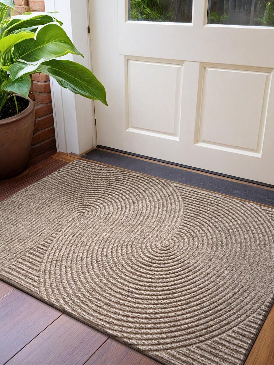 1 件 - 卡其色条纹几何复古门垫，现代风格四季聚酯纤维入口垫，防褪色，低调，防滑，易于清洁，适用于露台、室内、室外、花园、走廊家居装饰 - 卡其色 - 查看 1