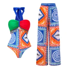 Women's 1-Piece Bohemian Style Geometric Print Swimsuit With Cover Up Pants