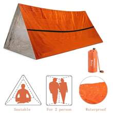 Kit de tienda de supervivencia para 2 personas, tienda de tubo de mylar, saco de dormir, impermeable, manta SOS para exteriores, reutilizable - Plateado - Ver 2