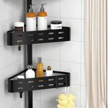KEGII Corner Shower Caddy Tension Pole, 4-Tier Shower Tension Rod Organizer, Floor To Ceiling Shower Caddy 25-114.2 Inch, Towel Rack Corner Waterproof (White) - 黑與白 - 查看 3