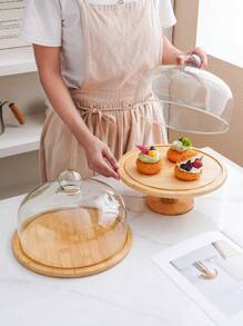 11.5英寸大号木质托盘，带玻璃防尘盖，蛋糕和食品展示架，北欧简约风格高脚餐盘 - 彩色 - 查看 12