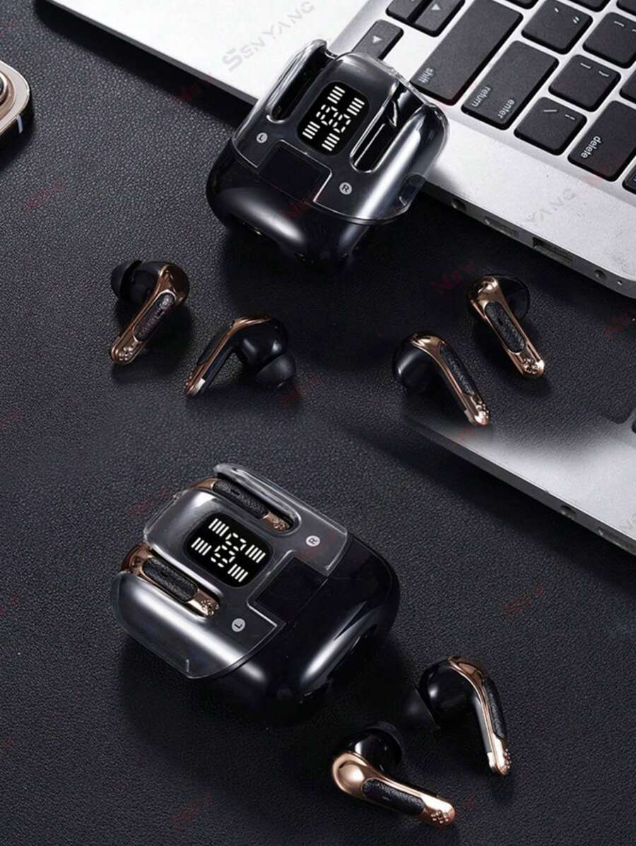 全新森阳真无线入耳式游戏双耳机迷你情侣耳塞音乐耳塞 TWS HIFI 重低音立体声 ENC 高清通话耳机适用于 Android 和 iPhone 手机运动耳机智能耳机 - 均碼 - 查看 1