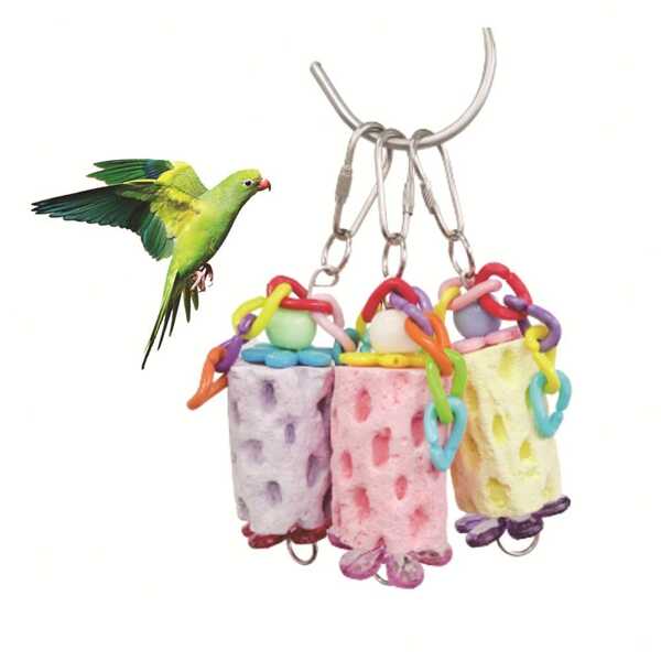 Juguete multicolor para loros a base de minerales, juguete masticable con suplemento de calcio y cadena de colores, color aleatorio