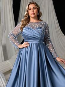 Faeriesty 这款优雅的圆领薄纱长袖连衣裙适合春夏婚礼、盛大晚宴、舞会、高端活动、派对、正式晚宴以及婚礼宾客着装。 - 霧霾藍 - 查看 6