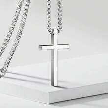 European And American Cross-Border New Titanium Steel Cross Necklace Men's Stainless Steel Versatile Necklace - 銀色 - 查看 6