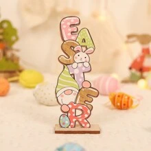 1pc/2pcs Easter Decor Wooden Faceless Old Man Holding Egg Figurines, Party Decoration, Scene Decor, Mall Decor, Home Accents