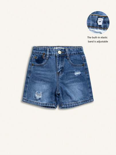 时尚年轻男孩可调节腰部破洞洗水牛仔短裤