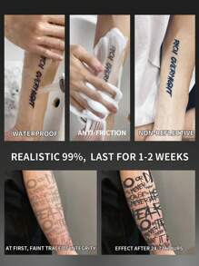 1 pieza Tatuajes temporales de estilo europeo, a prueba de agua y sudor, duran de 1 a 2 semanas, realistas, de jugo de hierbas, antifriccionales, sin reflejos, falsos, negros, para mujeres y hombres, pegatinas de tatuaje para brazo, pecho, pierna, abdomen, cintura, arte corporal modernista - Negro - Ver 4