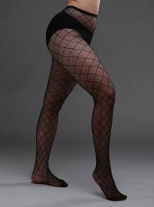 2 chiếc quần legging lưới kẻ caro co giãn cỡ lớn, quần bó Gothic cho trang phục Halloween, tất lưới đen gợi cảm thời trang Y2K - màu đen - Xem 6