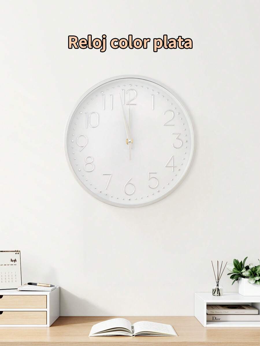 35cm Simple Wall Clock: Two-Tone Black Gold And Silver, Interpretation Of Ultimate Simplicity - Silver - View 1