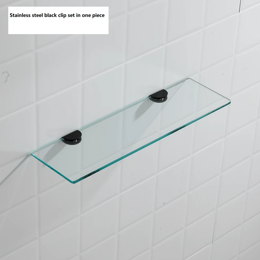 不锈钢浴室、淋浴房、长方形无框玻璃储物架、浴室镜前架 - 黑色 - 查看 1