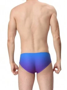 Gradient Print Sexy Bulge Design Men's Swimming Trunks Briefs,Hawaiian - Blue - View 5