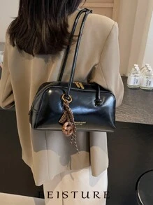 1 PIEZA Bolso de bolos de piel sintética FEISTURE, bolso de hombro/axilar de moda para mujeres (con colgante de nudo incluido como regalo gratis), cierre de cremallera, adecuado para chicas, damas, estudiantes universitarias, recién incorporadas y trabajadoras de oficina, excelente para el trabajo, negocios, ir al trabajo y la escuela