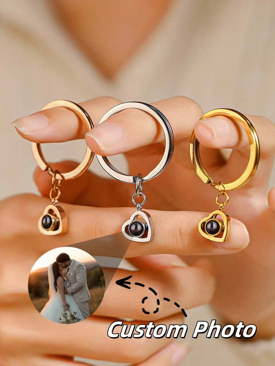 Móc khóa hình trái tim tùy chỉnh, móc khóa chiếu hình trái tim bằng thép không gỉ tích hợp ảnh, móc khóa chiếu ảnh cá nhân hóa hỗ trợ 100 ngôn ngữ, móc khóa kỷ niệm ảnh gia đình, quà tặng kỷ niệm gia đình, móc khóa ảnh tùy chỉnh cho Ngày Valentine