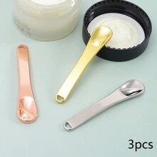 3 件装锌合金化妆勺，适用于面霜、眼霜、润唇膏，方便的勺子设计可避免手指污染，卫生的美容工具套装