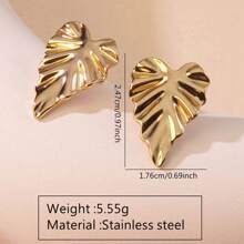 1 Pair Stainless Steel Leaf Design Stud Earrings, Suitable For Women's Daily Wear Or Party Occasions, Countryside Style