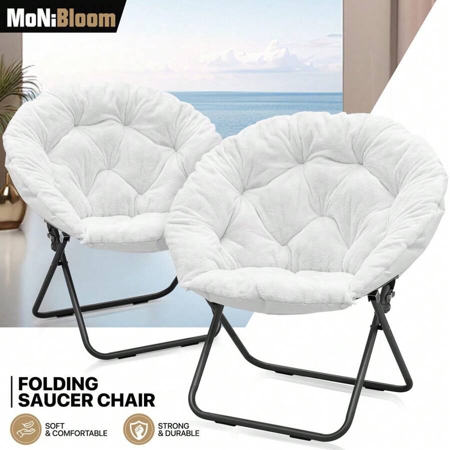 Foldable Lazy Saucer Chair Upholstery Accent Chair Faux Fur Padded Seat,Set Of 2 - 1 - View 1