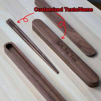 Um Conjunto de 2 Peças, Pauzinhos de Madeira Personalizados e Estojo, Pauzinhos Reutilizáveis Gravados em Nogueira, Estojo Personalizado para Cônjuge, Presente Personalizado para Cônjuge, Utensílios de Cozinha, Presentes de Feriado para a Noiva e o Noivo, Multifuncional, Ajustável, Durável, Decorativo, Reutilizável, Requintado, Adorável, Alta Qualidade, Moderno, Colorido, Confortável, Estiloso, Personalizado, Único, Presentes Ideais para Ele, Presentes Ideais para Ela, Namorado, Namorada, Pai, Mãe, Família, Amigos, Filho, Filha, Escritório, Sala de Chá, Escola, Casa, Renovação de Casa