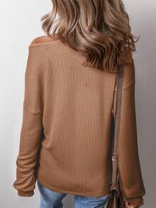 CILKOO Women's Casual V-Neck Solid Color Twist Knot Long Sleeve T-Shirt, Suitable For Spring To Summer Transition - Brown - View 6