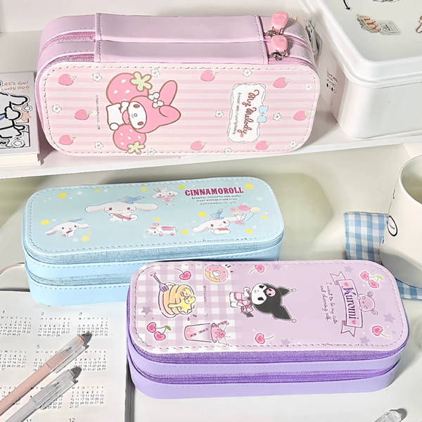 Sanrio 1PC Sanrio Cinnamorolls Melodys Kuromis Hello Kittys Bilayer Pencil Case Pencil Bag Rolled Fabric Pencil Case Cute Cartoon Anime Stationery Storage School Supplies Gift With,Back To School,School Supplies,Pencil Pouch,School Bag