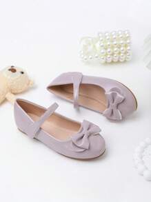 Girls Silver Bowknot Cute Princess Flat Shoes, Big Kids Casual Slip-On Ballet Flats For School, Performance, And Dancing - Purple - View 3