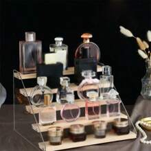 3-5 Layer Acrylic Wood Display Stand Cupcakes Perfume Cosmetic Holder Showcase Organizer Doll Mini Figure Toy Model Storage Rack - Beige - View 7
