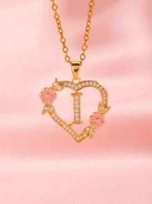 1 件心形花卉字母项链个性化心形花卉 26 个字母吊坠项链适合女孩的生日