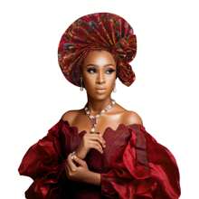 Elegant Nigerian Women's Hat, Aso Oke Headwear, Hand Woven Bow Women's Wrap Hat, African Classic Fabric Headscarf Hat, Auto Gele Headband, Suitable For Weddings, Parties, And Other Special Occasions, Hand Washable And Dry Cleanable, One Size Fits All Hair Sleep Cap - Nigerian Turban Hat - View 9