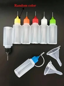 5pcs Precision Tip Liquid Bottles, 0.34oz, Assorted Colors, With Mini Funnel, Suitable For Glue, Ink, Acrylic Paint - Plastic, Ideal For DIY Crafts And Art Projects
