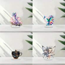 1 pièce Figurine en acrylique d'oiseau, de fée, de dinosaure - Décoration de table avec support, décoration acrylique 2D recto-verso, convient pour la maison et le bureau, statue polyvalente, cadeau de Noël parfait