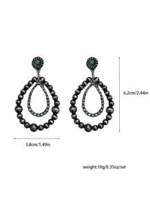 1pc Western Country Style Women Earrings, Gun Black Electroplating, Brushed Surface, Synthetic Green Turquoise Embellished, Teardrop Design, Suitable For Beach Holiday, Work, Daily Wear, Valentine's Day, Mother's Day Gift,Mom,Mother,Mother's Day,Gift - Teardrop - View 6