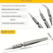 3 Packs Ceramic Straight Tip Electronic Soldering Tweezers, Anti-Static Reverse Acid Resistant Precision Chuck Ceramic Tweezers. - Silver - View 3